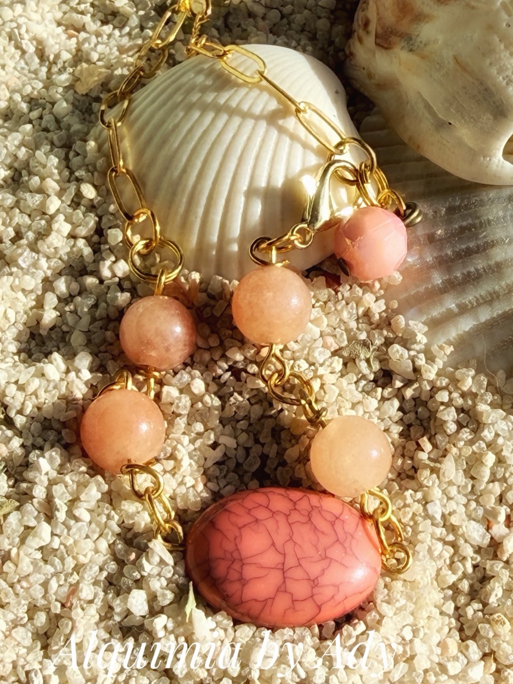 Peach Quartz Bracelet • 8mm Gemstones • Heart Charm + Faceted Carnelian Accent
